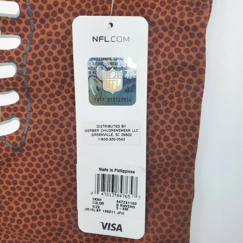 Lot of 4 NEW 3-6 months Baltimore Ravens NFL Team Apparel Brown Football Onesies - Picture 5 of 7